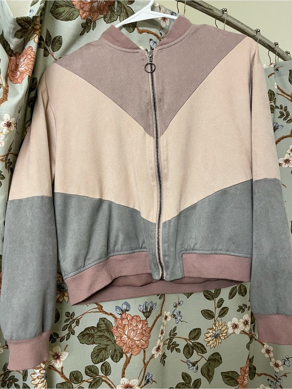 Paper Crane Pink & Gray Colorblock Bomber Jacket